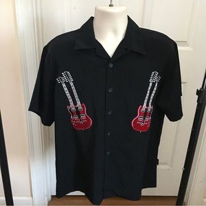 Vintage Dragonfly Gibson Tour Wear Button Up Shirt Sz M Embroidered Guitars
